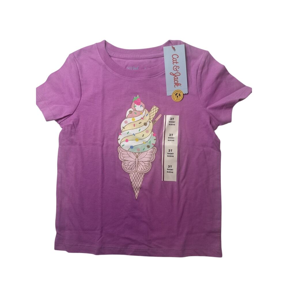 Cat & Jack Toddler Girls Pink Ice Cream Cone Graphic T-Shirt 3T Short Sleeve NWT